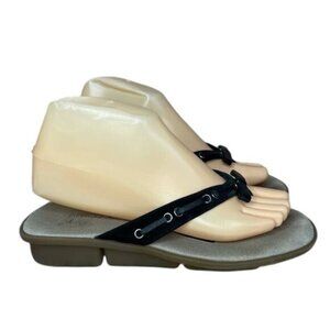 Aerosoles Black Leather Strappy Low Wedge Flip Flop Sandals Sz 7
